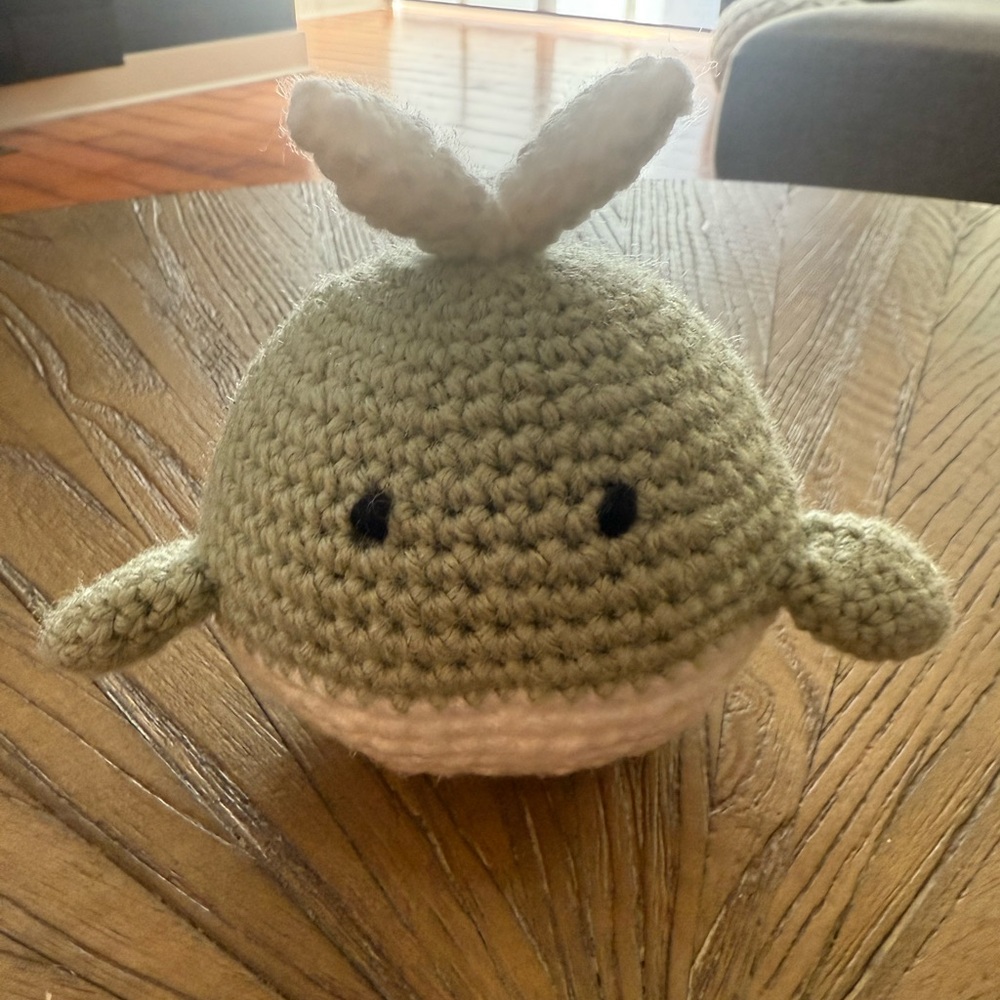 Handmade Green and White Crochet Whale